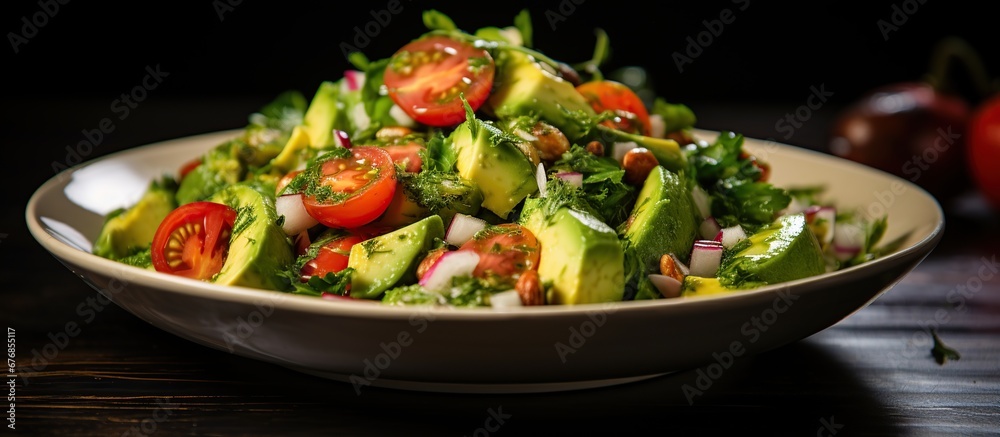 Healthy fresh green salad with avocado fruit for diet. AI generated image Healthy fresh green salad with avocado fruit for diet. AI generated image