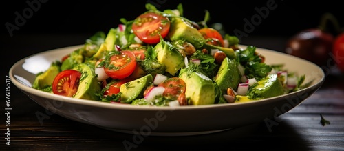 Healthy fresh green salad with avocado fruit for diet. AI generated image