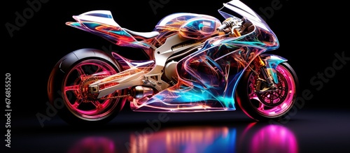 Futuristic motorbike on a vibrant color on dark background. AI generated image