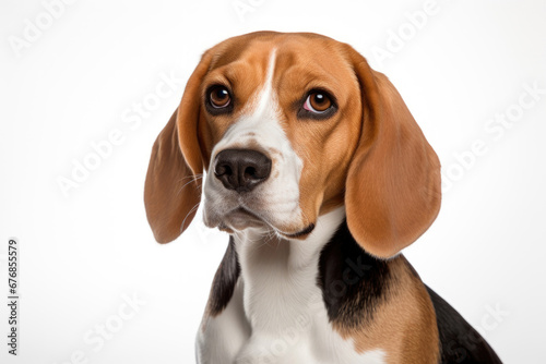 Portrait of beagle dog on white background