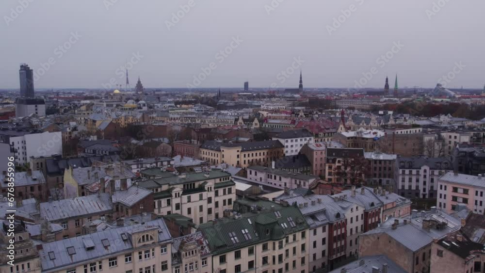 areal view of city center, streets, and houses in Riga, Latvia. areal view of city center, streets, and houses in Riga, Latvia.