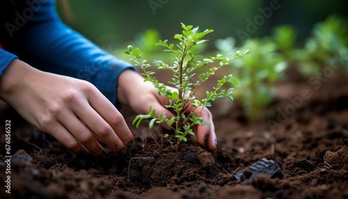 Dedicated gardener planting and nurturing tree, tending to garden with care and watering plants