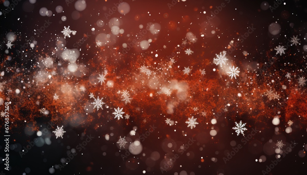 Glittering red christmas background with snowflakes and lightsMerry christmas banner.