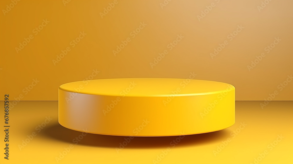 Yellow colour minimal concept double cylinder pedestal or podium for product showcase display on empty background. Made with generative ai Yellow colour minimal concept double cylinder pedestal or podium for product showcase display on empty background. Made with generative ai