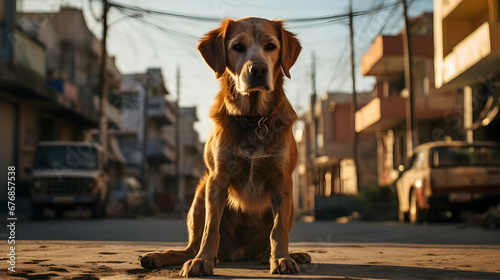 A dog is sitting on a sidewalk in the Day light, Generated With Ai.