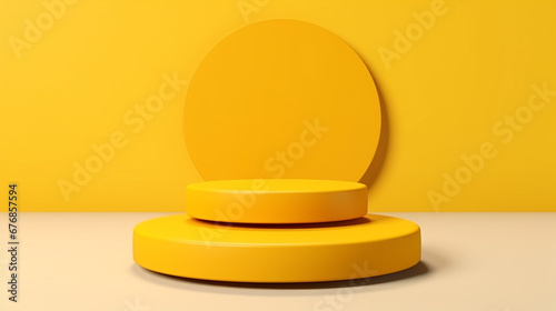 Yellow colour minimal concept double cylinder pedestal or podium for product showcase display on empty background. Made with generative ai © Farid
