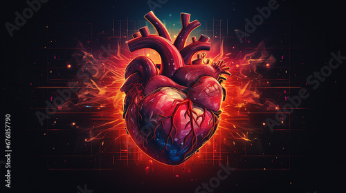 Heart Anatomy Engraving Illustration in Vibrant Red Colors