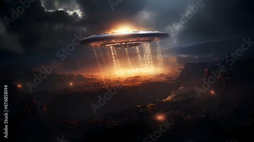 An illustration of an alien UFO spaceship emerging,AI