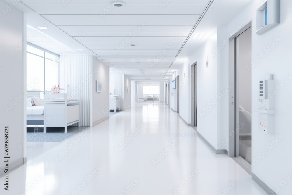 White hall in hospital corridor White hall in hospital corridor