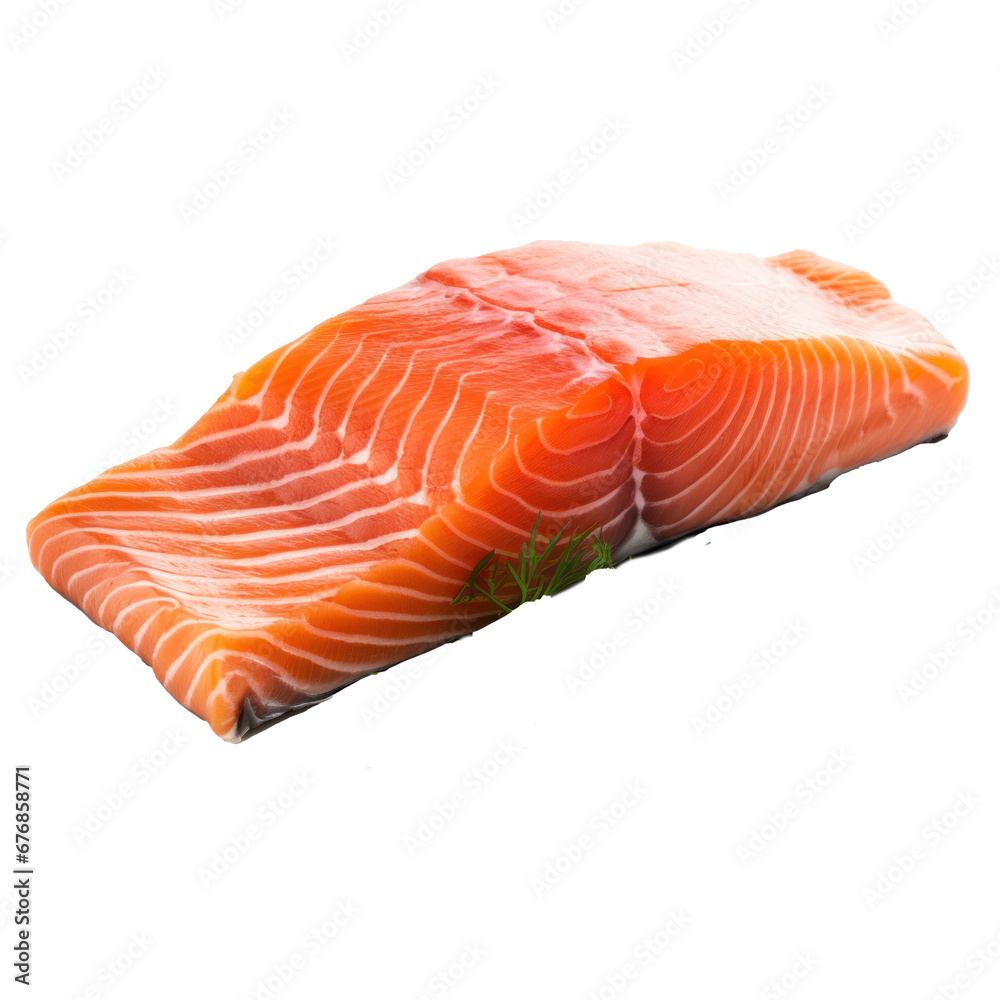 A steak of salmon isolated on white background. 