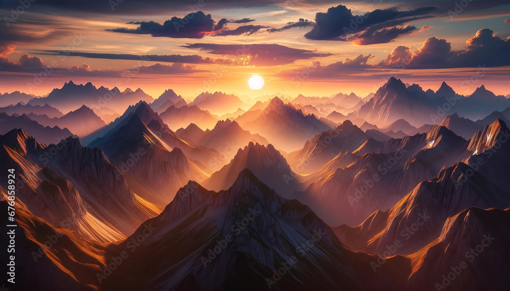 Sunset in the mountains. Evening landscape