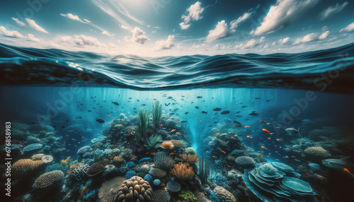 An ocean with an underwater section.