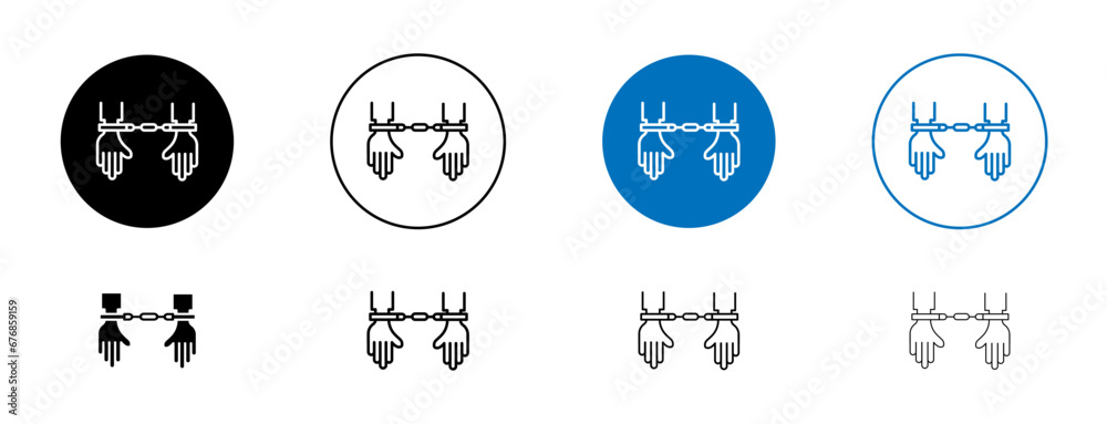 Arrested vector icon set. Criminal handcuff symbol in black filled and outlined style.