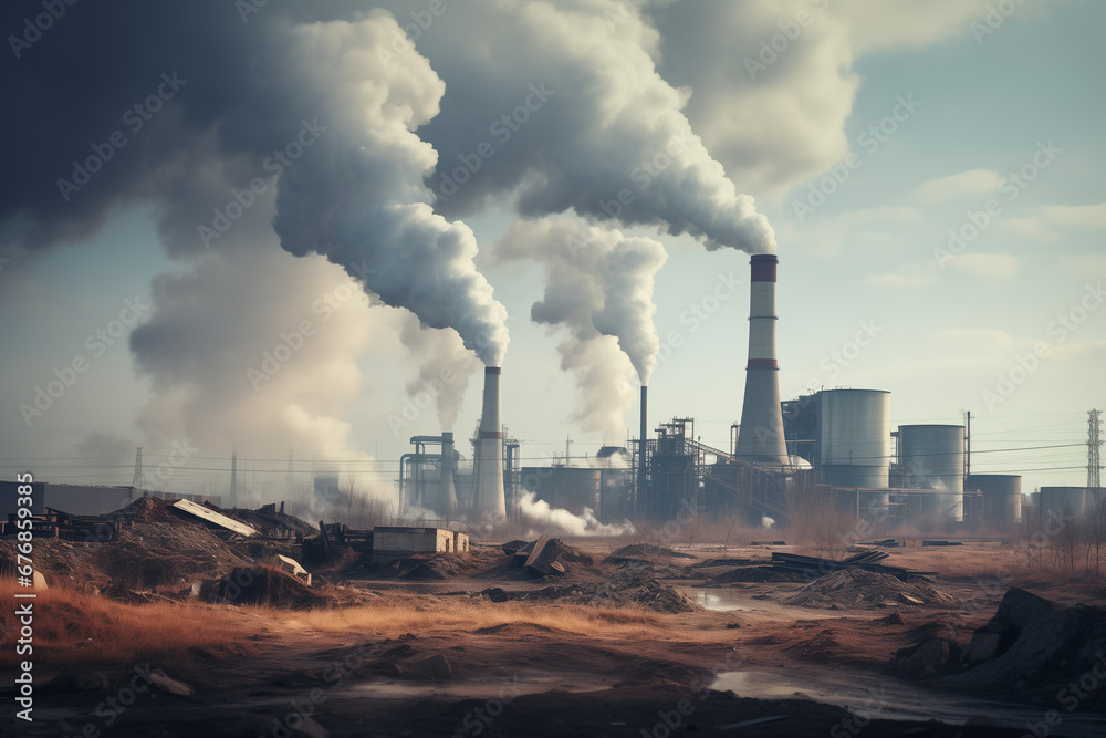 Thick smoke belching from factory chimneys