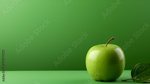 Fresh Apple with Green background, empty copy space,Generative Ai.