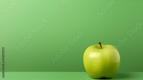 Fresh Apple with Green background, empty copy space,Generative Ai.