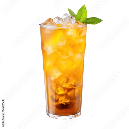 Big glass cup of iced tea isolated on white. 