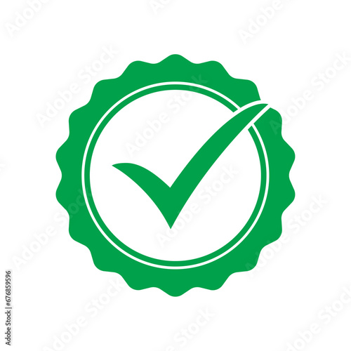 Quality guarantee icon, check mark in seal icon.