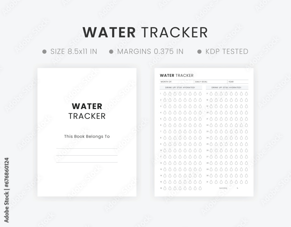 Printable Monthly Water Tracker.Printable pdf, My Best Water Reminder. Daily Water Intake Tracker Template