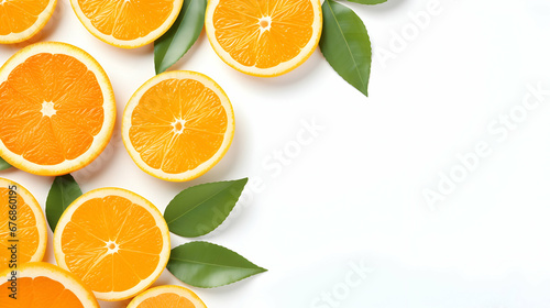 Fresh Orange slice background. Fresh Mandarins with leaves. Waterdrop Wet Leaf Raw Food Generative Ai.