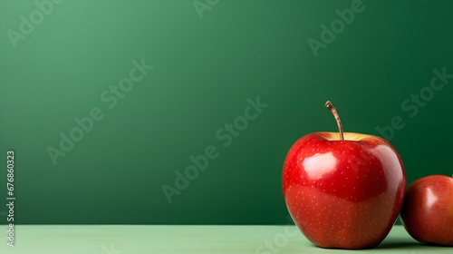 Fresh Red Apple with Green background  empty copy space Generative Ai.