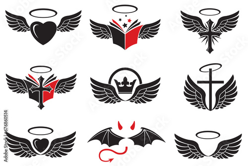 collection of angel wings icon isolated on white background