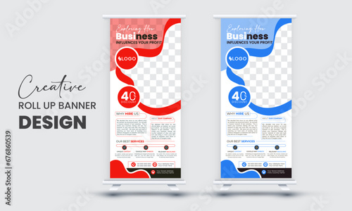 Simple and creative business roll up banner or dil design  with abstract shapes in vector photo