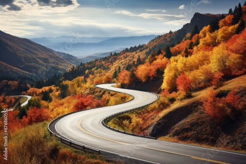 Beautiful winding road in autumn landscape. AI generative