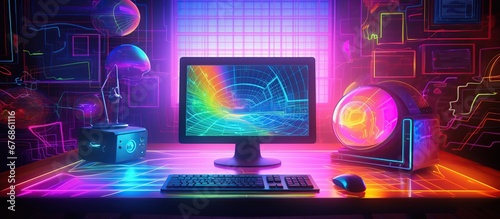 Colorful hologram computer drawing style background. AI generated image
