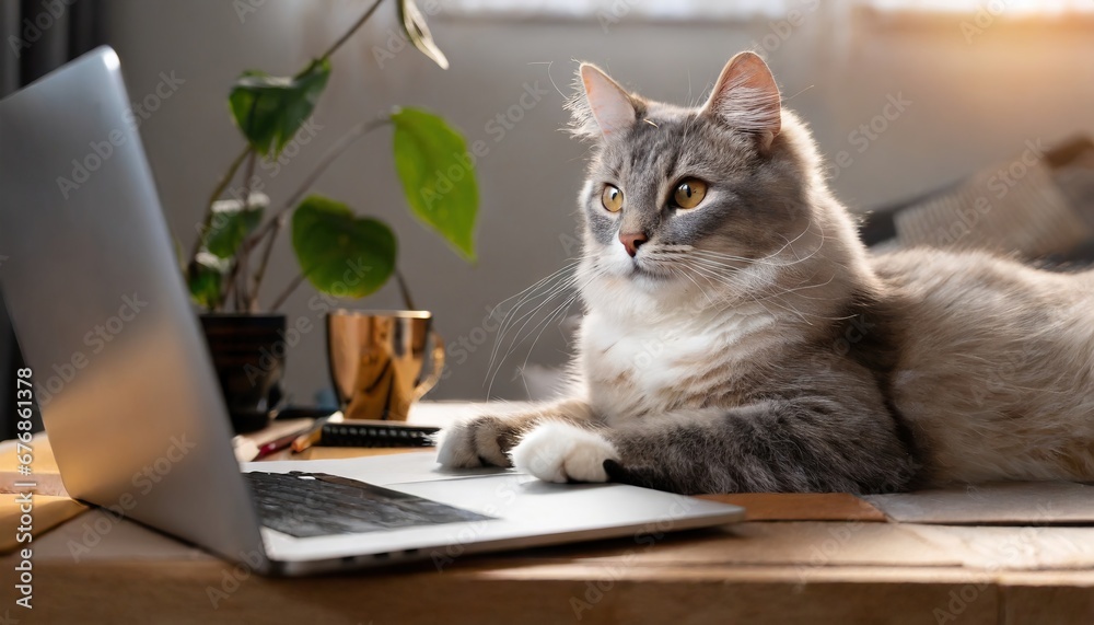 Cat working on a laptop Cat working on a laptop