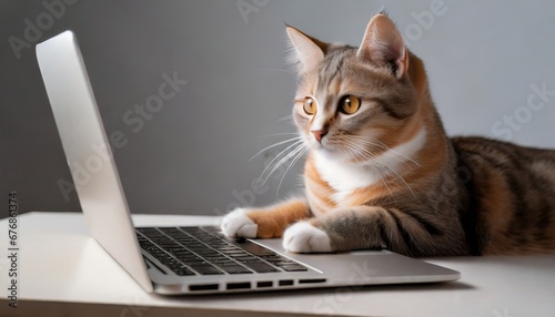 Cat working on a laptop