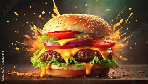Exploding cheeseburger sandwich photo