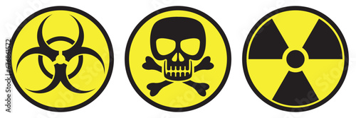 Danger grunge vector sign. Radiation sign, biological sign, poison sign. Warning sign on white background.