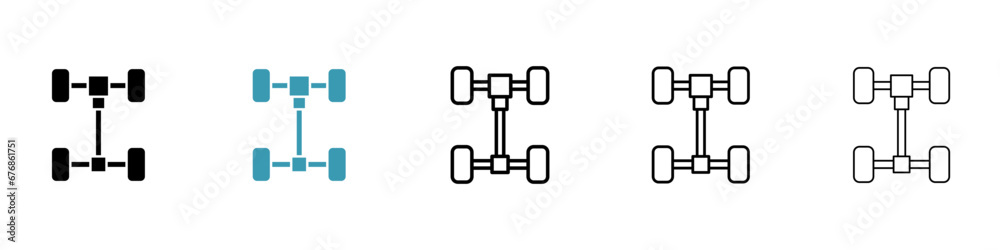 Rear wheel propeller shaft vector illustration set. Car axle transmission axis symbol for UI designs.