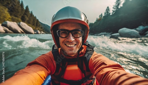 Whitewater river rafting, selfie closeup, canoe, kayak, paddling, extreme sports