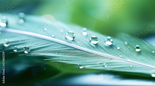 white feather with water drops on a colorful background