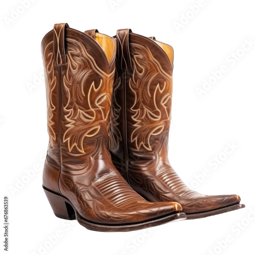 Pair of ornate brown leather cowboy boots