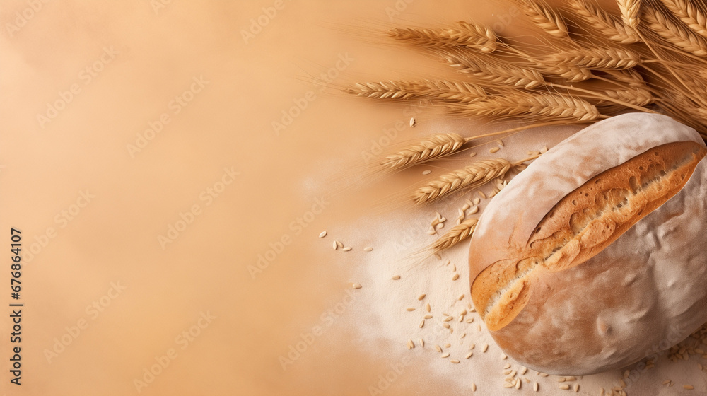 Overhead Shot of Bread on Pastel Background for Culinary Use