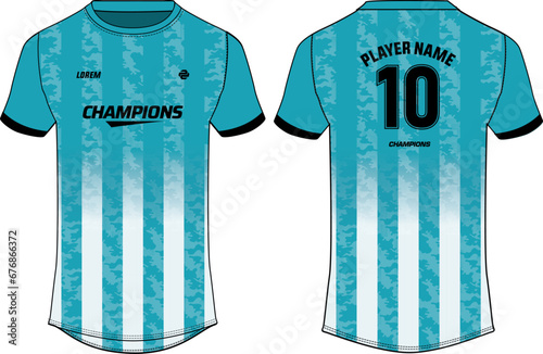 Camouflage Sports jersey t shirt design Flat sketch illustration, Round neck football jersey concept with front and back view for Cricket, soccer, Volleyball, Rugby, tennis and badminton uniform kit