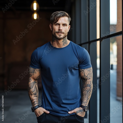 A handsome model wearing blank t-shirt for mockup