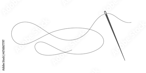 Drawing of a needle and thread. Embroidery and needlework. Line art drawing. Vector illustration.