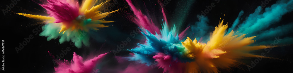 
Burst of colorful powder. A dynamic and vibrant moment captured as colorful powder explodes, creating a visually striking display, Generative AI.