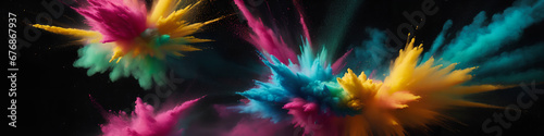  Burst of colorful powder. A dynamic and vibrant moment captured as colorful powder explodes  creating a visually striking display  Generative AI.