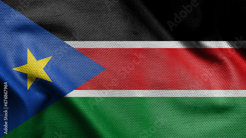 3d illustration flag of South Sudan. Close up waving flag of South Sudan.
