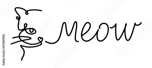 Cat face line drawing, vector illustration. Cat and Meow. Home pet. Vector hand-drawn  one line style  illustration