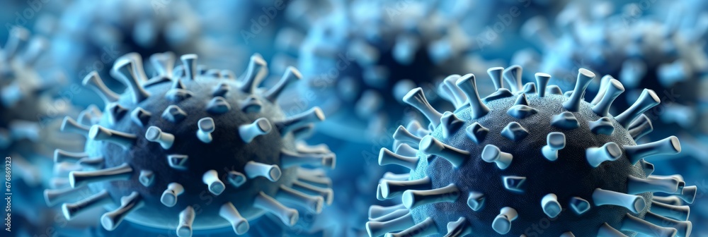 Influenza outbreak close up of flu covid 19 virus cell on abstract coronavirus covid 19 background - obrazy, fototapety, plakaty 