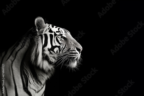 Tiger in black and white  Monochrome Side Portrait