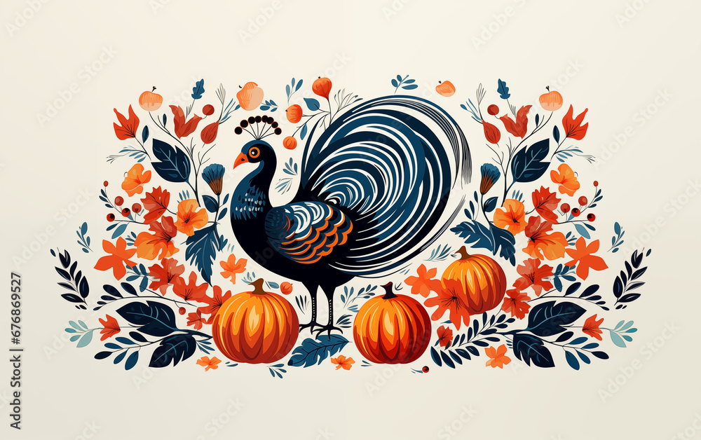 Obraz premium Thanksgiving day with pumpkins and turkey background Generated AI