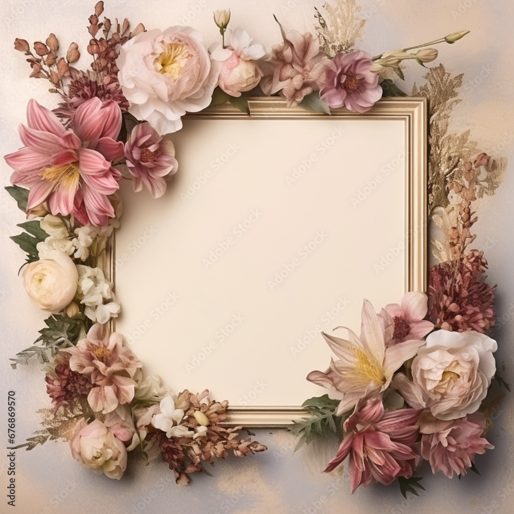 background flower frame, flower art, AIgenerated 