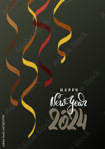 Card design for Happy New Year 2024. Christmas serpentine. Vector illustration for poster, banner, card, postcard, cover.
